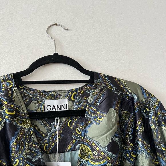 Ganni Mosaic Print Long Sleeve Deep V-Neck Blouse - Picture 5 of 10